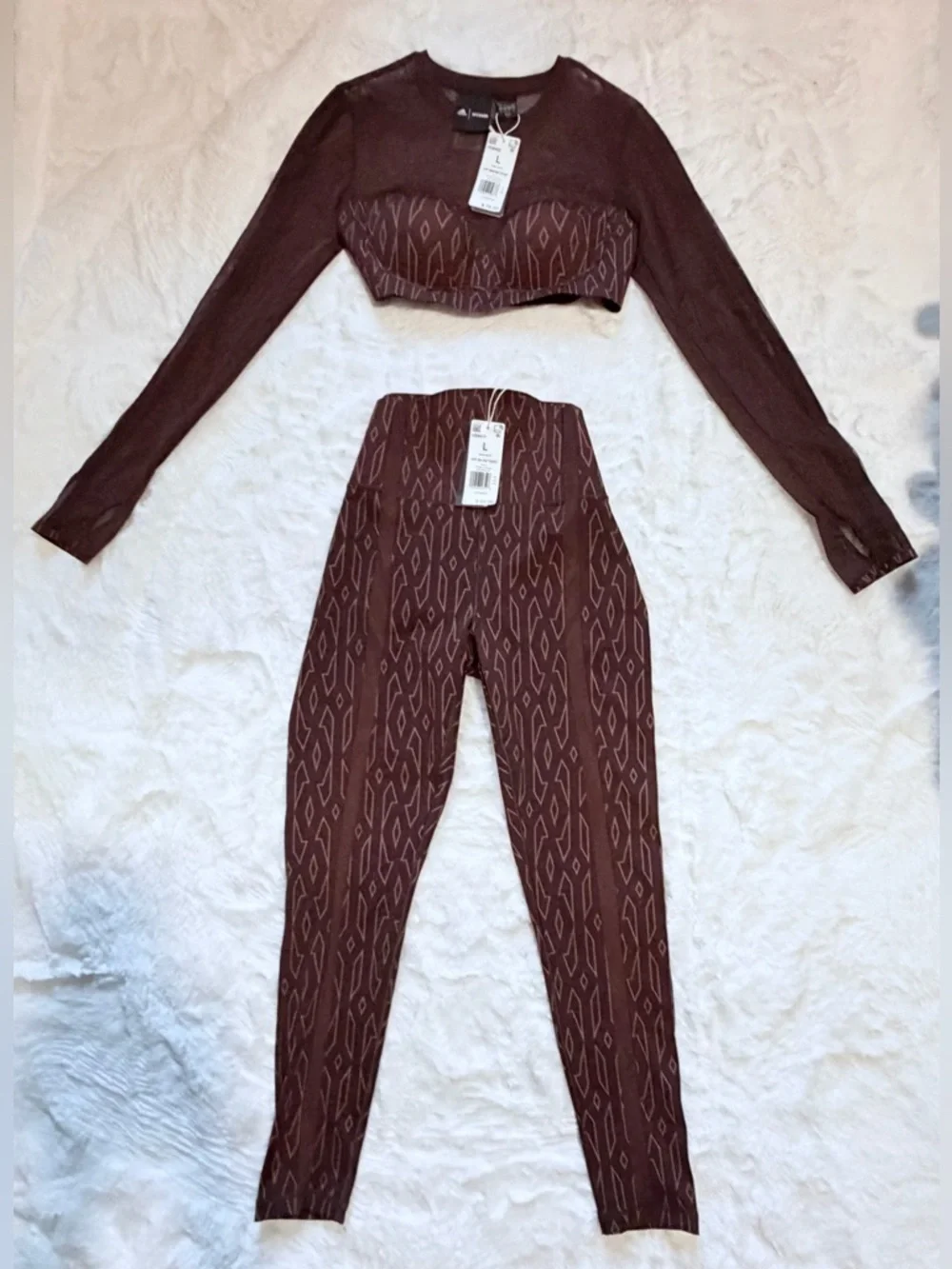 NWT Adidas x Ivy Park Monogram Crop Top & Sheer Panel Tights, L - Picture 5 of 6